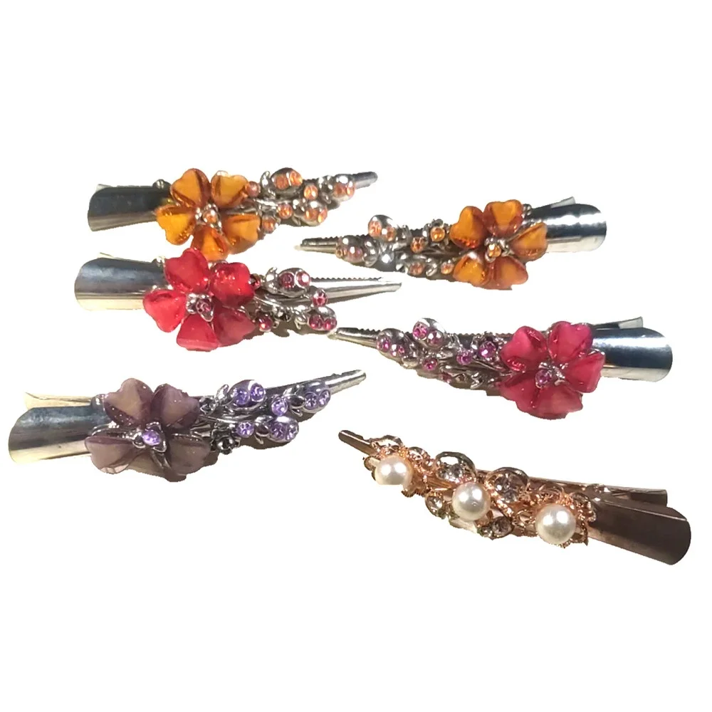 Lot Of 8 Hair Barrette Alligator Clips Silver Gold Tone Red Orange Purple...